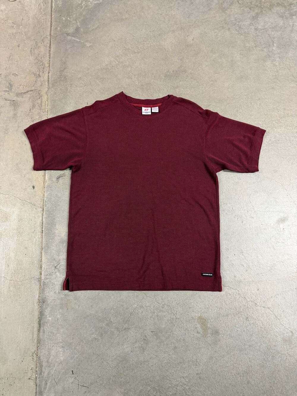 Y2K Anchor Blue Waffle Knit T-Shirt Size M Burgundy